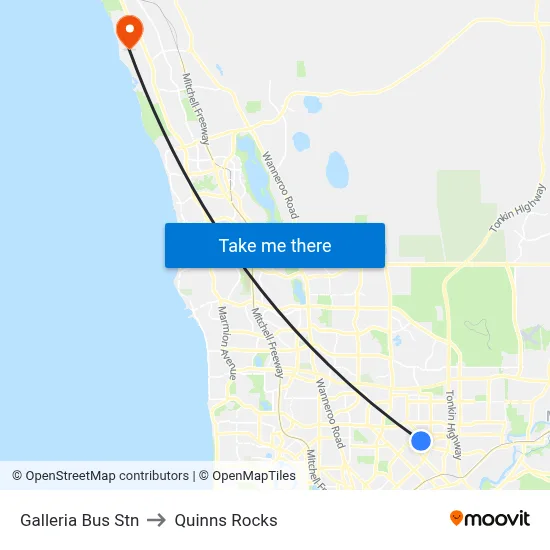 Galleria Bus Stn to Quinns Rocks map