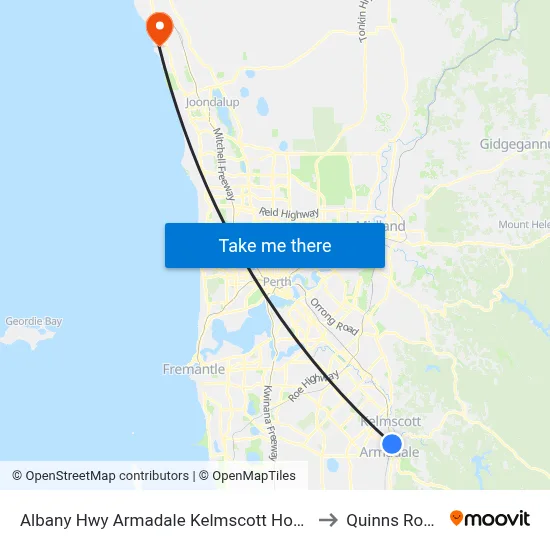 Albany Hwy Armadale Kelmscott Hospital to Quinns Rocks map