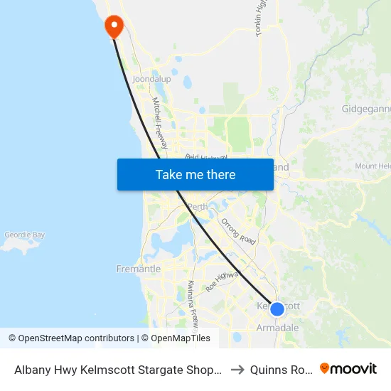 Albany Hwy Kelmscott Stargate Shopping Ctr to Quinns Rocks map
