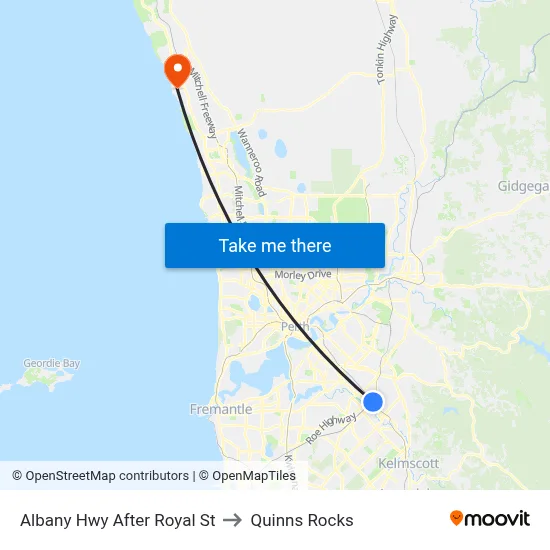 Albany Hwy After Royal St to Quinns Rocks map