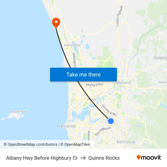Albany Hwy Before Highbury Cr to Quinns Rocks map