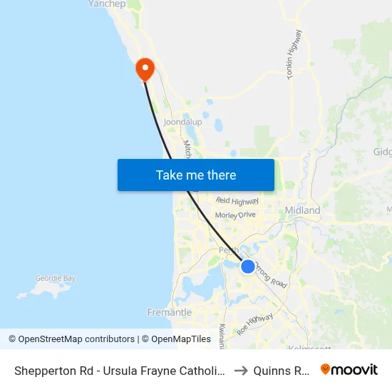 Shepperton Rd - Ursula Frayne Catholic Coll Sen to Quinns Rocks map