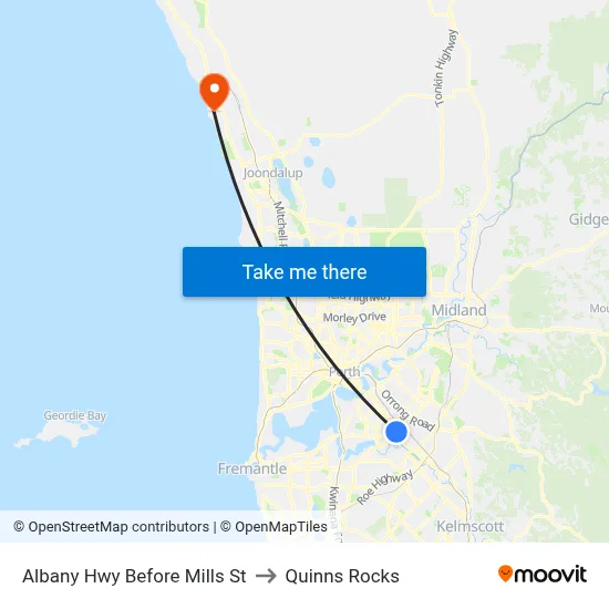Albany Hwy Before Mills St to Quinns Rocks map