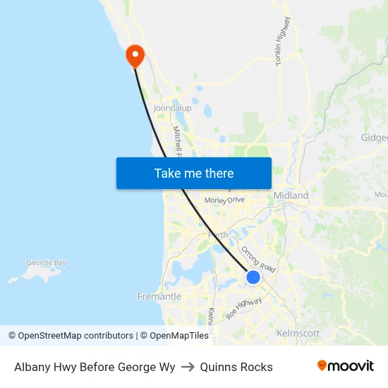 Albany Hwy Before George Wy to Quinns Rocks map