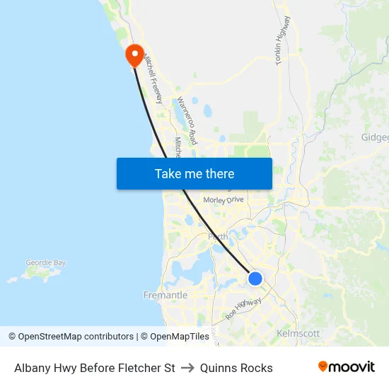 Albany Hwy Before Fletcher St to Quinns Rocks map