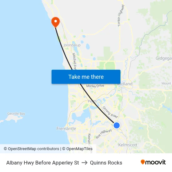 Albany Hwy Before Apperley St to Quinns Rocks map