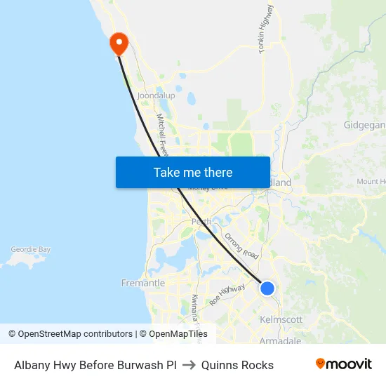Albany Hwy Before Burwash Pl to Quinns Rocks map