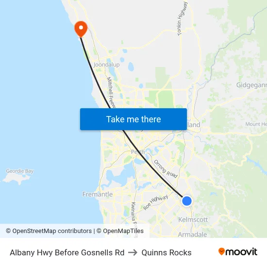 Albany Hwy Before Gosnells Rd to Quinns Rocks map