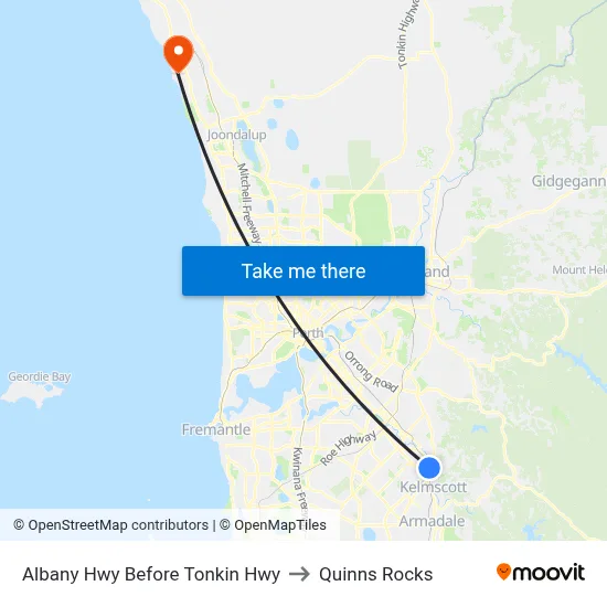 Albany Hwy Before Tonkin Hwy to Quinns Rocks map