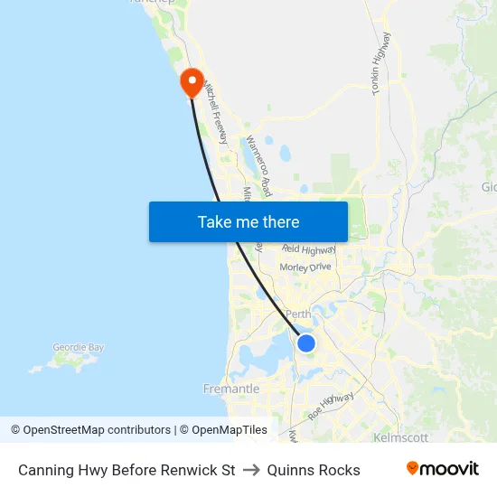 Canning Hwy Before Renwick St to Quinns Rocks map