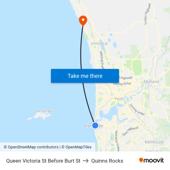 Queen Victoria St Before Burt St to Quinns Rocks map