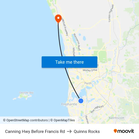 Canning Hwy Before Francis Rd to Quinns Rocks map