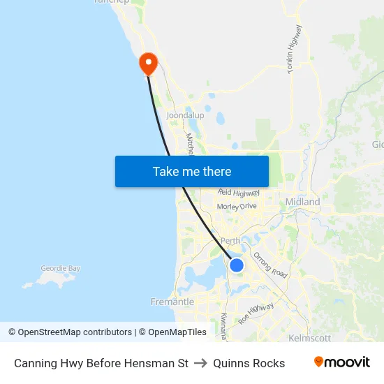 Canning Hwy Before Hensman St to Quinns Rocks map