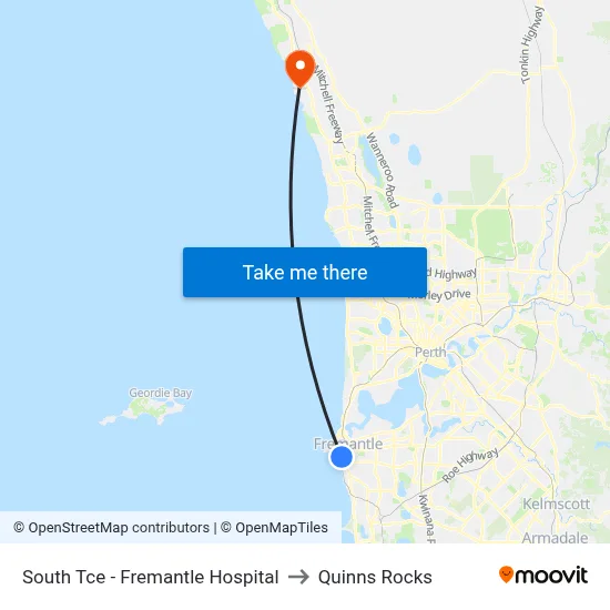 South Tce - Fremantle Hospital to Quinns Rocks map