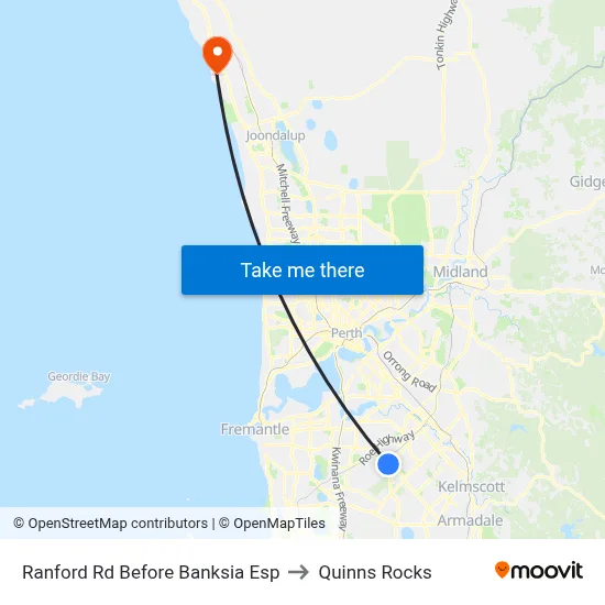 Ranford Rd Before Banksia Esp to Quinns Rocks map