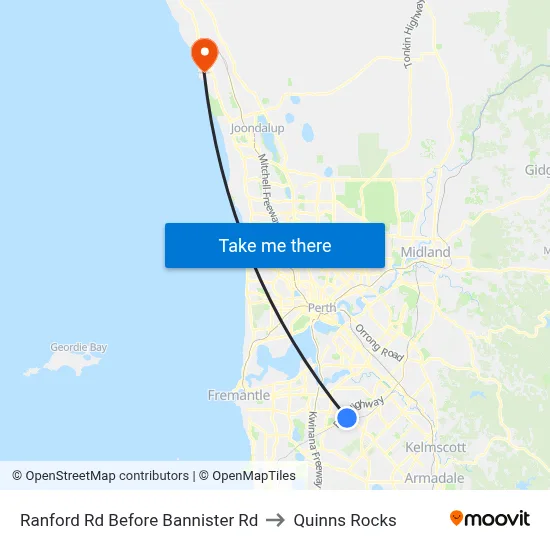 Ranford Rd Before Bannister Rd to Quinns Rocks map