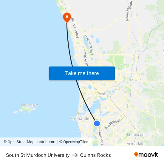 South St Murdoch University to Quinns Rocks map
