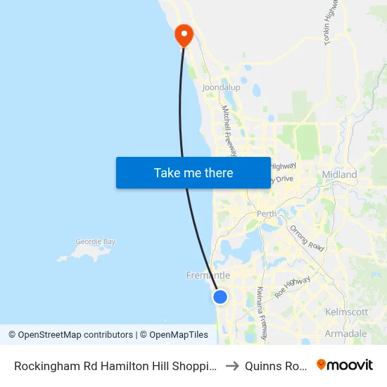 Rockingham Rd Hamilton Hill Shopping Ctr to Quinns Rocks map