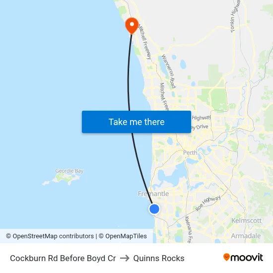 Cockburn Rd Before Boyd Cr to Quinns Rocks map