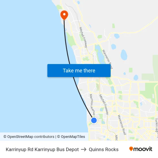 Karrinyup Rd Karrinyup Bus Depot to Quinns Rocks map