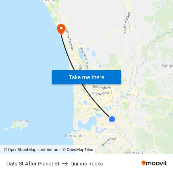 Oats St After Planet St to Quinns Rocks map