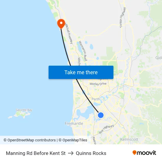 Manning Rd Before Kent St to Quinns Rocks map