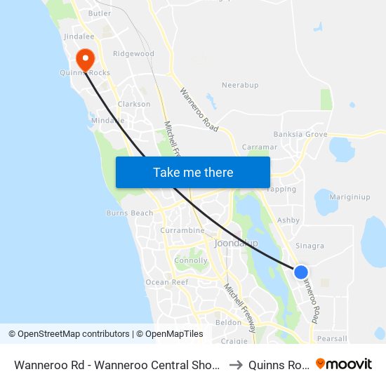 Wanneroo Rd - Wanneroo Central Shopping Ctr to Quinns Rocks map