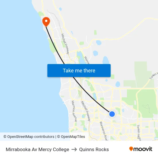 Mirrabooka Av Mercy College to Quinns Rocks map