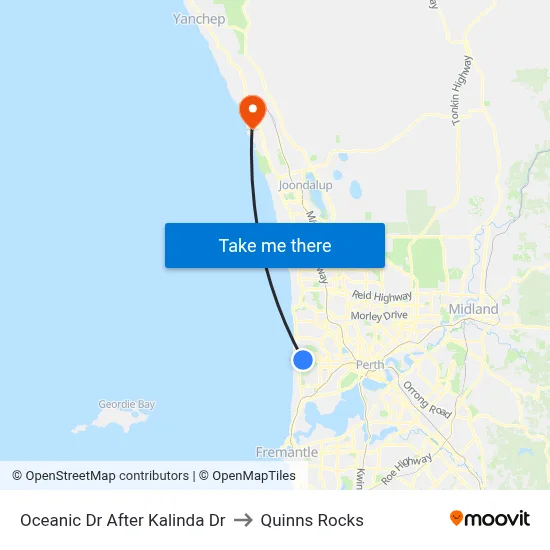 Oceanic Dr After Kalinda Dr to Quinns Rocks map