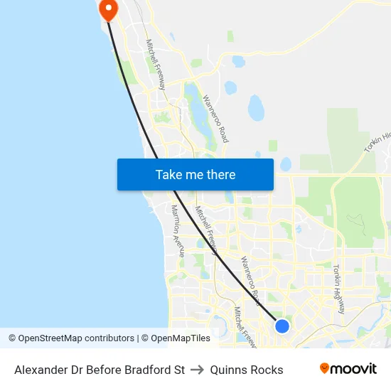 Alexander Dr Before Bradford St to Quinns Rocks map
