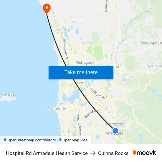 Hospital Rd Armadale Health Service to Quinns Rocks map