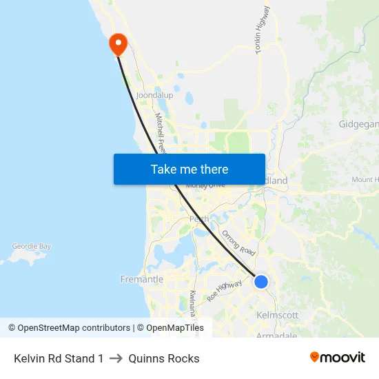 Kelvin Rd Stand 1 to Quinns Rocks map