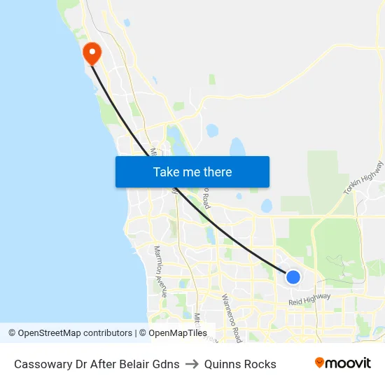Cassowary Dr After Belair Gdns to Quinns Rocks map