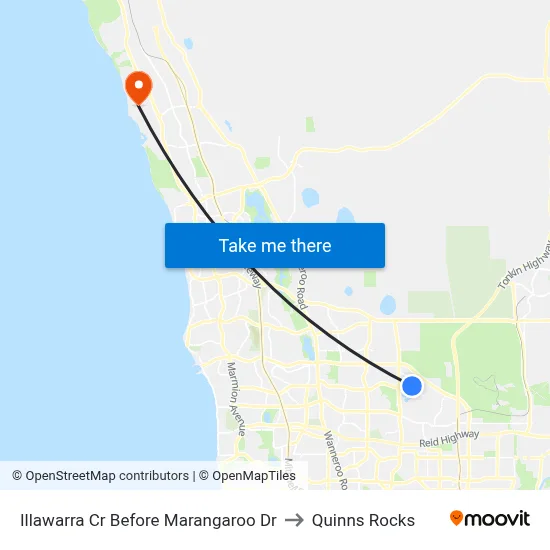 Illawarra Cr Before Marangaroo Dr to Quinns Rocks map