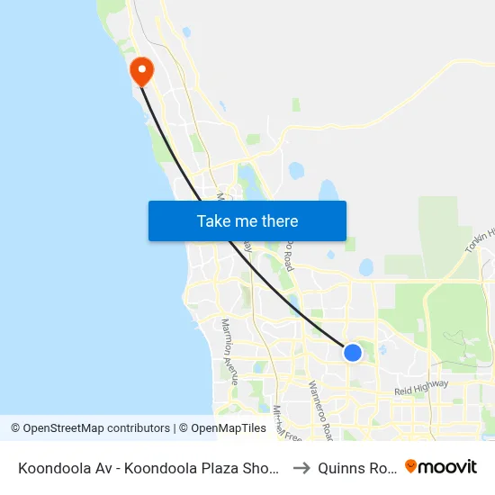 Koondoola Av - Koondoola Plaza Shopping Ctr to Quinns Rocks map