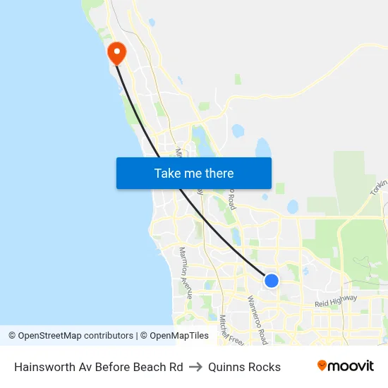 Hainsworth Av Before Beach Rd to Quinns Rocks map