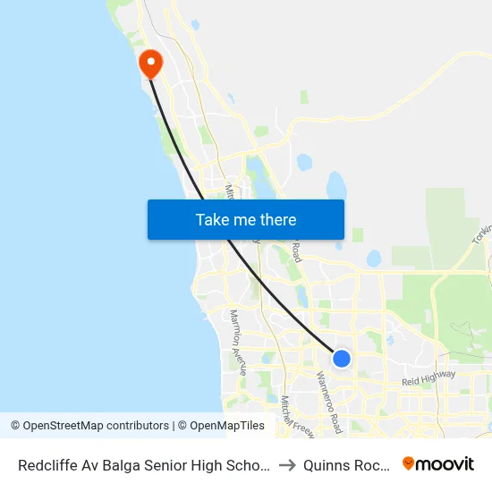 Redcliffe Av Balga Senior High School to Quinns Rocks map