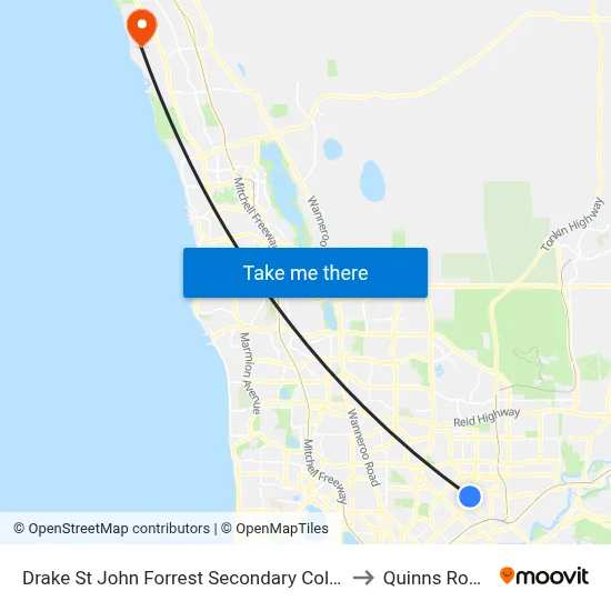 Drake St John Forrest Secondary College to Quinns Rocks map