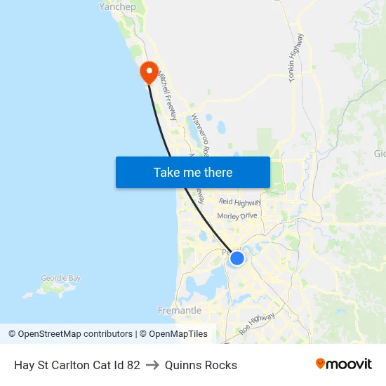 Hay St Carlton Cat Id 82 to Quinns Rocks map