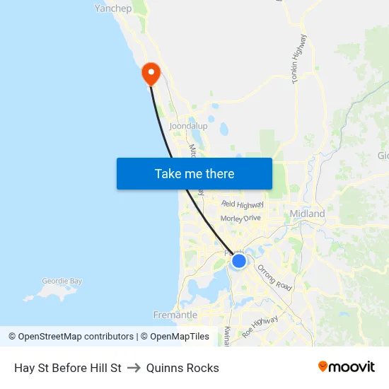 Hay St Before Hill St to Quinns Rocks map