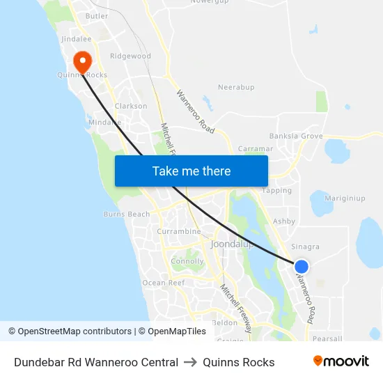 Dundebar Rd Wanneroo Central to Quinns Rocks map