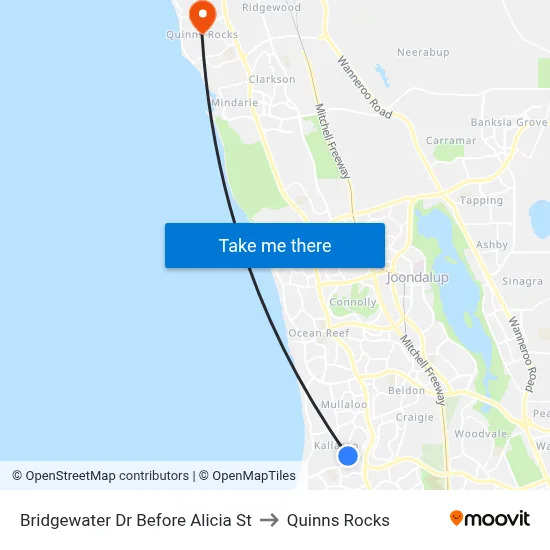 Bridgewater Dr Before Alicia St to Quinns Rocks map