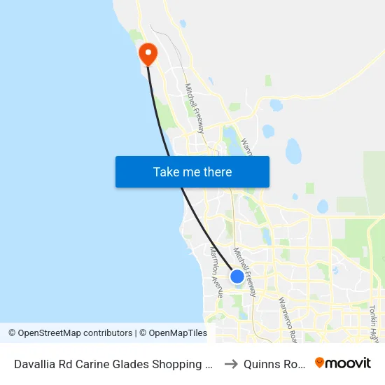 Davallia Rd Carine Glades Shopping Centre to Quinns Rocks map