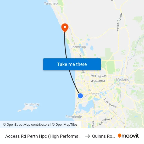 Access Rd Perth Hpc (High Performance Ctr) to Quinns Rocks map