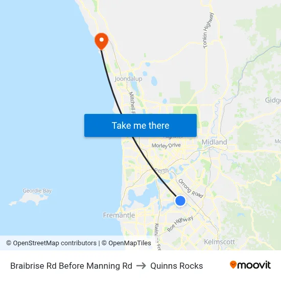 Braibrise Rd Before Manning Rd to Quinns Rocks map