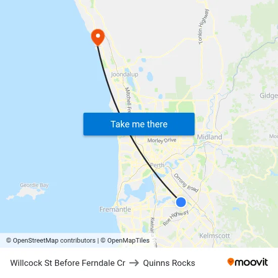 Willcock St Before Ferndale Cr to Quinns Rocks map