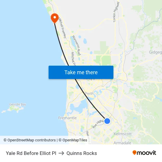 Yale Rd Before Elliot Pl to Quinns Rocks map