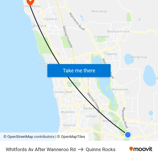 Whitfords Av After Wanneroo Rd to Quinns Rocks map
