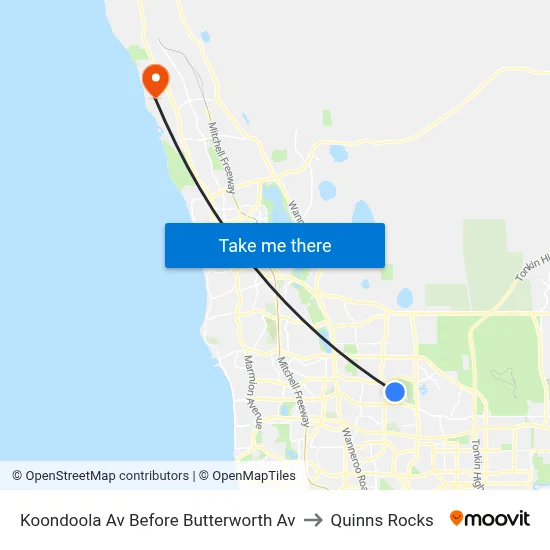 Koondoola Av Before Butterworth Av to Quinns Rocks map