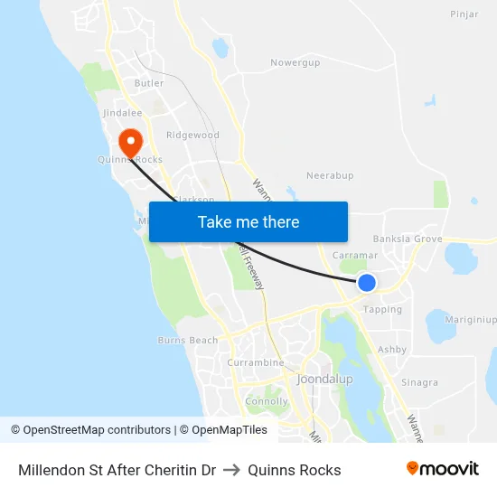 Millendon St After Cheritin Dr to Quinns Rocks map
